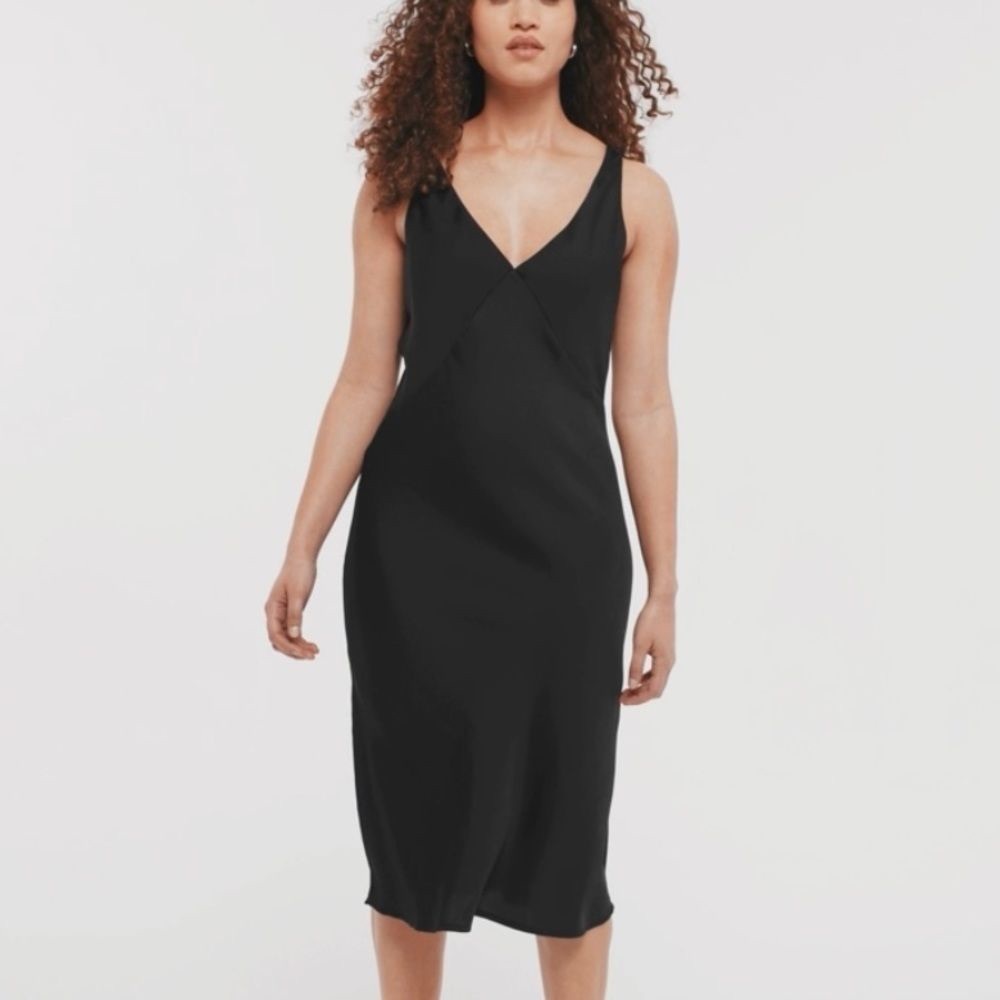 A new day black v neck midi satin slip dress